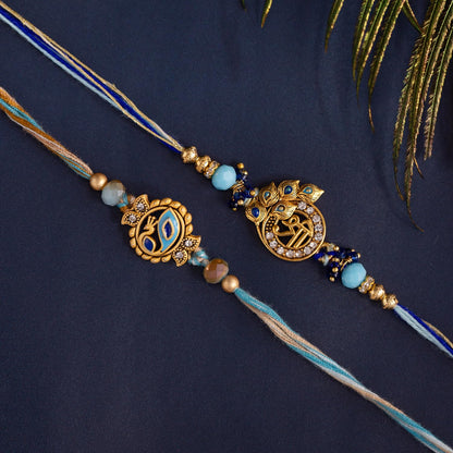VOYLLA Divine Lord Shri Blessings Mor Pankh Rakhi Combo For Brother|Peacock Rakhi set of 2|Rakhi gift for brother - front vie
