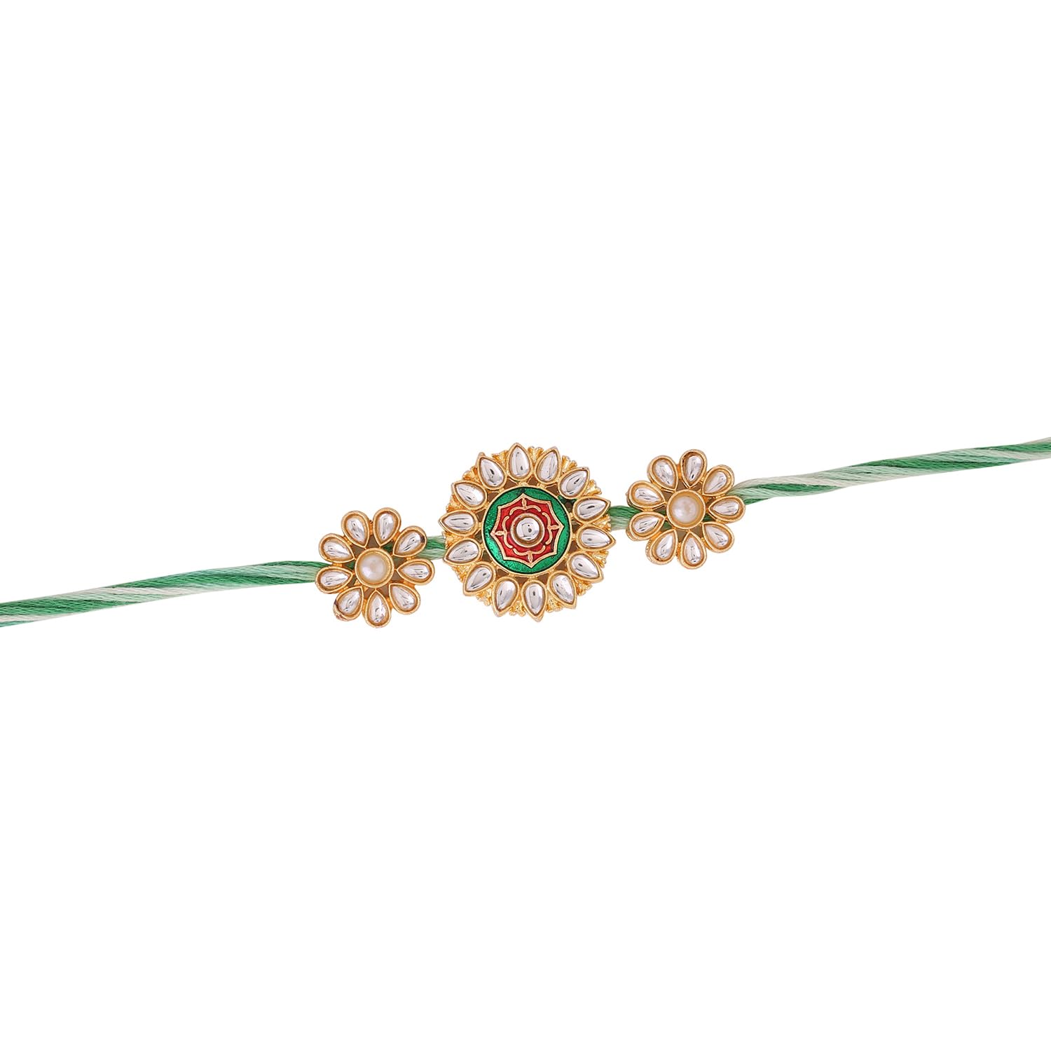 VOYLLA Kundan Enameled Floral Rakhi With Roli Chawal Pack -Rakhi For Brother - back view