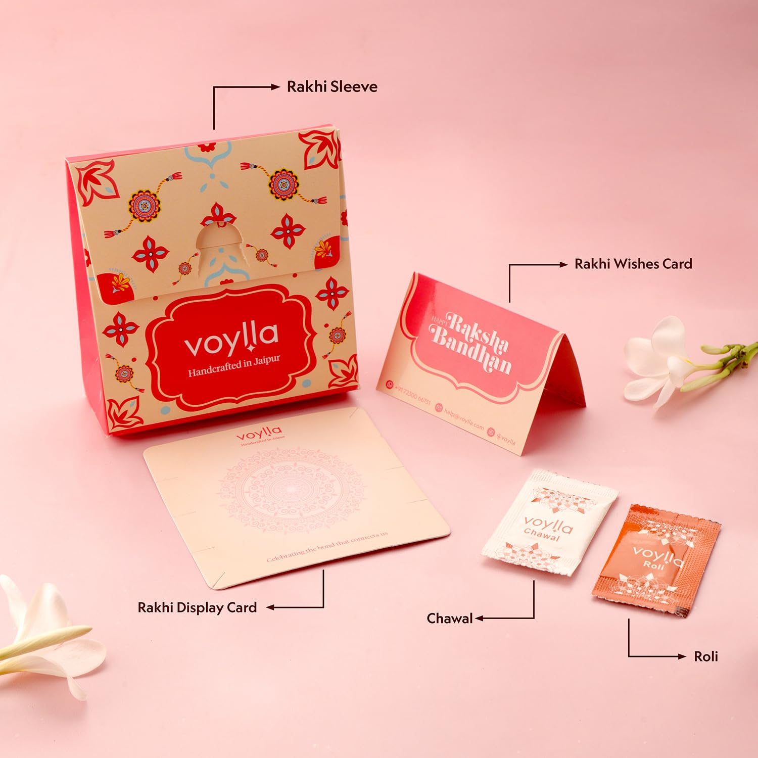 VOYLLA Kundan Enameled Floral Rakhi With Roli Chawal Pack -Rakhi For Brother - label detail