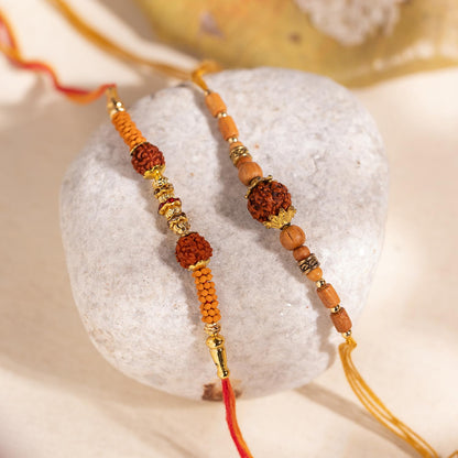 VOYLLA Sacred Rudraksha Thread Rakhi Combo For Brother|| - front view