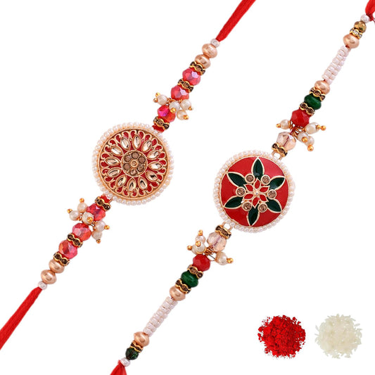VOYLLA Traditional Inspired Men's Lightly Embellished Thread Rakhis|Pack Of 2 Rakhi|Rakhi For Brother|Rakhi Combo|