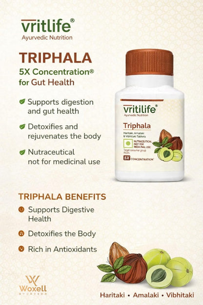Vritilife Triphala Tablets, 5X Concentration, 60 Tablets, Ayurvedic Supplement - front view
