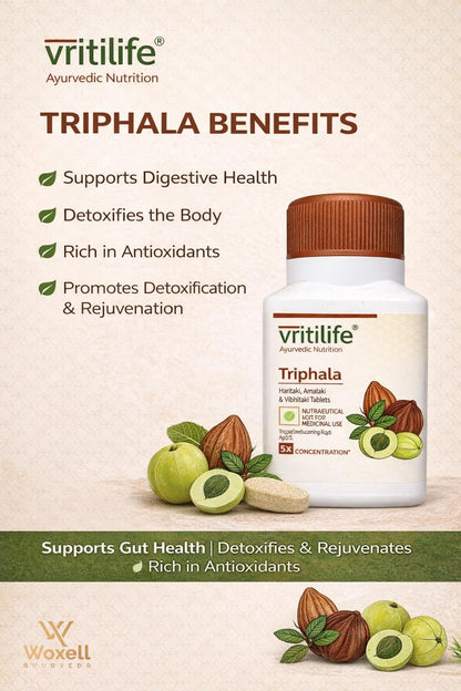 Vritilife Triphala Tablets, 5X Concentration, 60 Tablets, Ayurvedic Supplement - back view