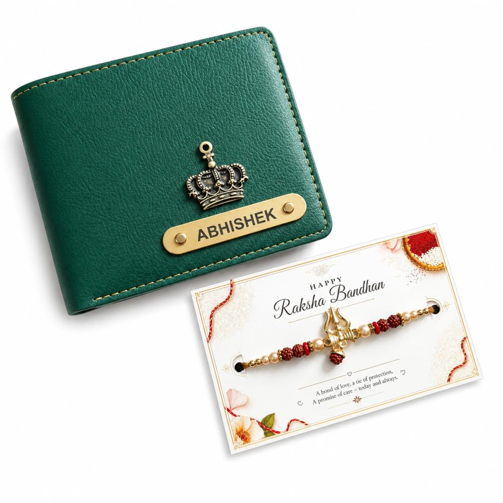 VS Gifts Personalized Leather Wallet with Rakhi and Gift Card, Raksha Bandhan Gift Set for Brother (11)