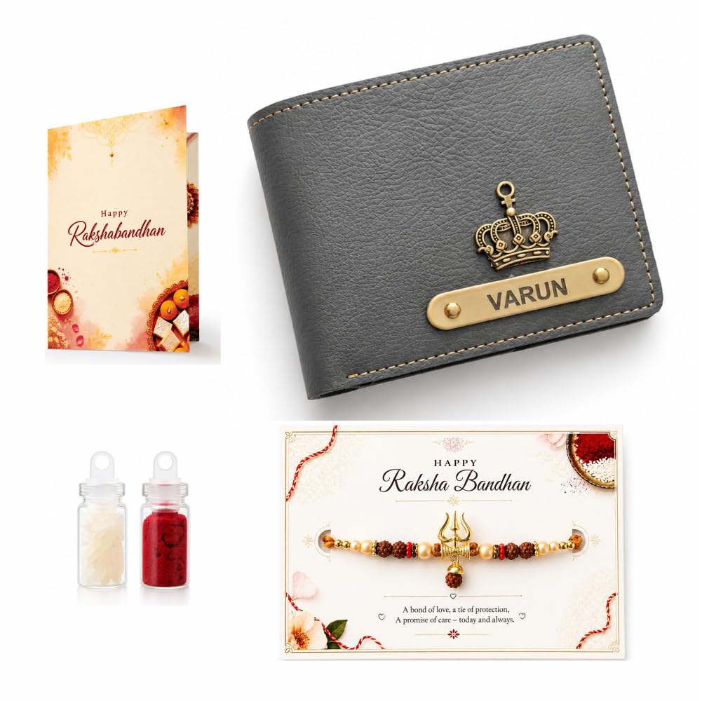 VS Gifts Personalized Leather Wallet with Rakhi and Gift Card, Raksha Bandhan Gift Set for Brother - close-up detail (20)
