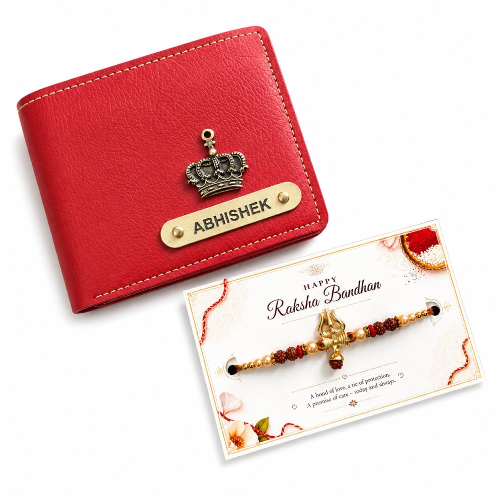 VS Gifts Personalized Leather Wallet with Rakhi and Gift Card, Raksha Bandhan Gift Set for Brother (25)