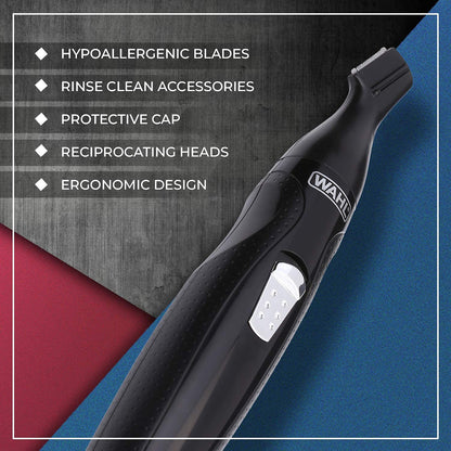Wahl Cordless Mini Groomsman 3 in 1 Trimmer Kit - Stainless Steel Blades, Nose/Ear/Eyebrow Trimmer, Black - packaging