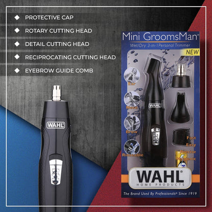 Wahl Cordless Mini Groomsman 3 in 1 Trimmer Kit - Stainless Steel Blades, Nose/Ear/Eyebrow Trimmer, Black - in use