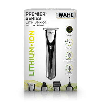 Wahl Premier Series 23-In-1 Lithium-Ion Multigroomer, Silver, Detachable Washable Heads, 2.5h Run Time, USB Charging Stand -