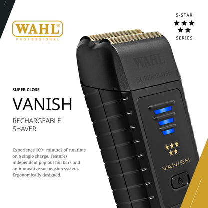 Wahl Professional 5 Star Vanish Foil Shaver, Lithium-Ion Battery, Pop-Out Foil Bars, Ergonomic Design, 100 Minutes Runtime -
