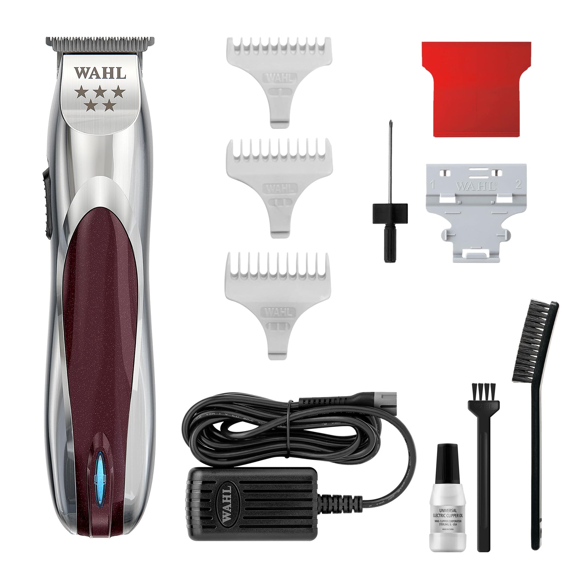 Wahl Professional A.LIGN Li-Ion Beard Trimmer, Cord/Cordless, Extra-Wide Zero-Gap T-Blade, 0.4mm, 3Hr Runtime, Maroon and Sil