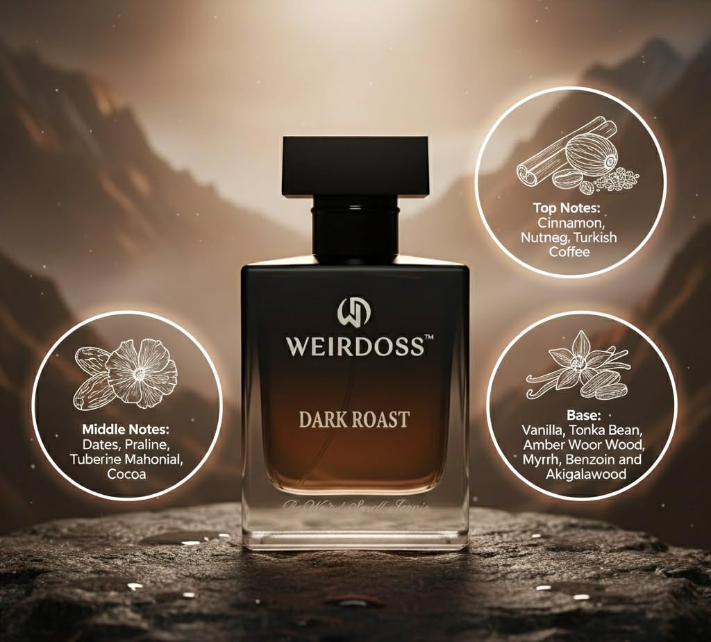 Weirdoss Dark Roast Eau de Parfum for Men, 50ml, Coffee & Spice Fragrance, Amber Vanilla Notes - front view