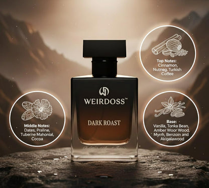 Weirdoss Dark Roast Eau de Parfum for Men, 50ml, Coffee & Spice Fragrance, Amber Vanilla Notes - front view