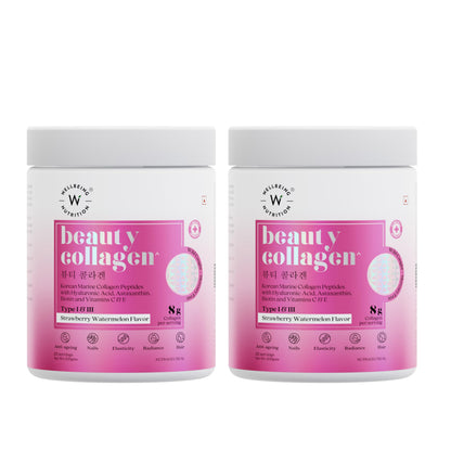 WELLBEING NUTRITION Beauty Collagen Powder, Strawberry Watermelon, 500g (2 x 250g), Marine Collagen with Hyaluronic Acid, Bio