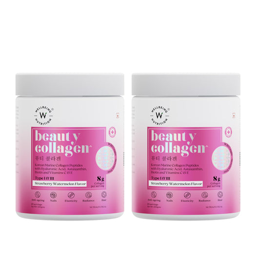 WELLBEING NUTRITION Beauty Collagen Powder, Strawberry Watermelon, 500g (2 x 250g), Marine Collagen with Hyaluronic Acid, Bio
