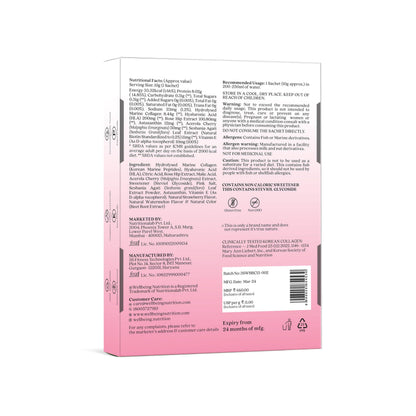 WELLBEING NUTRITION Beauty Korean Marine Collagen Powder, Type 1 & 3 Peptides, Strawberry Watermelon, 6 Sachets, 48g - size a
