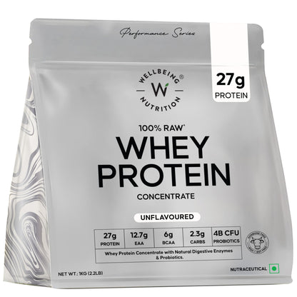 Wellbeing Nutrition Clean Whey Protein Concentrate, 1kg Unflavoured, with Probiotics & Digestive Enzymes, Clean Label Certifi