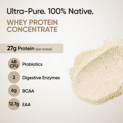 Wellbeing Nutrition Clean Whey Protein Concentrate, 1kg Unflavoured, with Probiotics & Digestive Enzymes, Clean Label Certifi