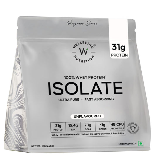 WELLBEING NUTRITION Clean Whey Protein Isolate 1kg Unflavoured with Probiotics & Enzymes