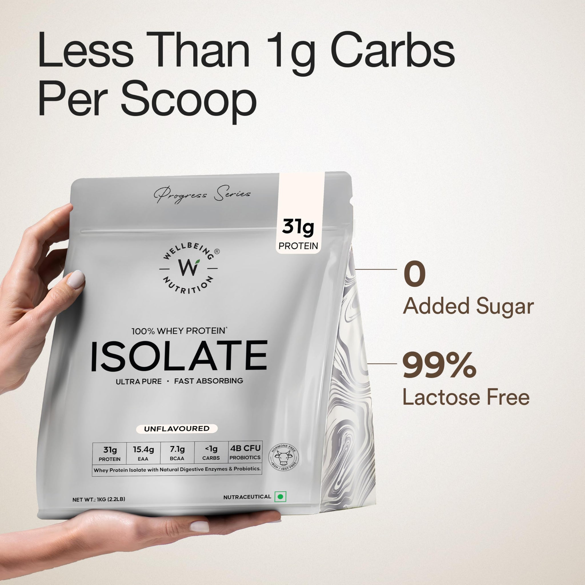 WELLBEING NUTRITION Clean Whey Protein Isolate 1kg Unflavoured with Probiotics & Enzymes - label detail