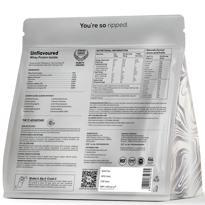 WELLBEING NUTRITION Clean Whey Protein Isolate 1kg Unflavoured with Probiotics & Enzymes - close-up detail