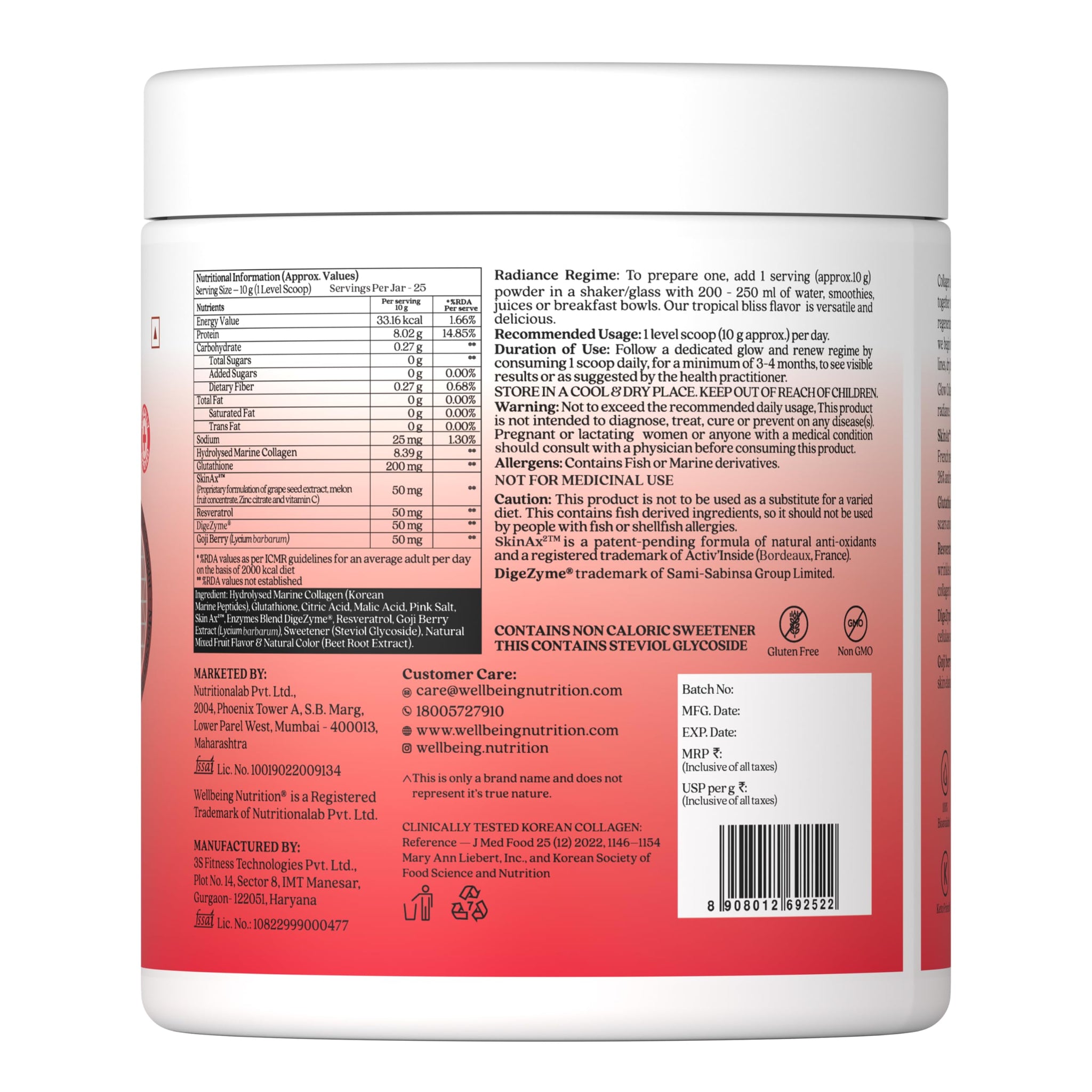 WELLBEING NUTRITION Glow Collagen with Glutathione Marine Collagen Powder, Tropical Bliss Flavor, 250g, 25 Servings - in use