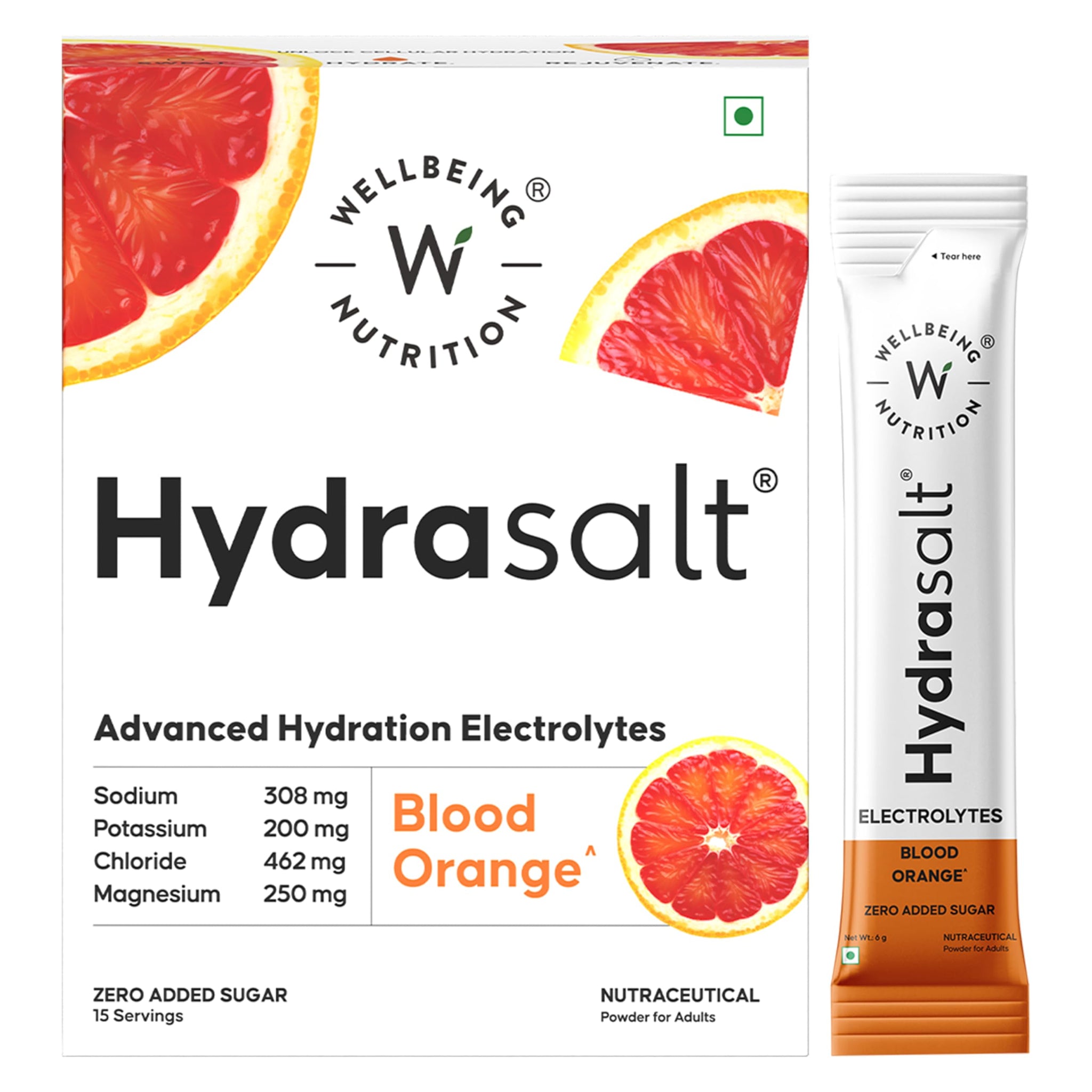 Wellbeing Nutrition HydraSalt Electrolyte Drink with Zero Added Sugar | 5 Electrolytes & 3 Vitamins for Instant Hydration, En