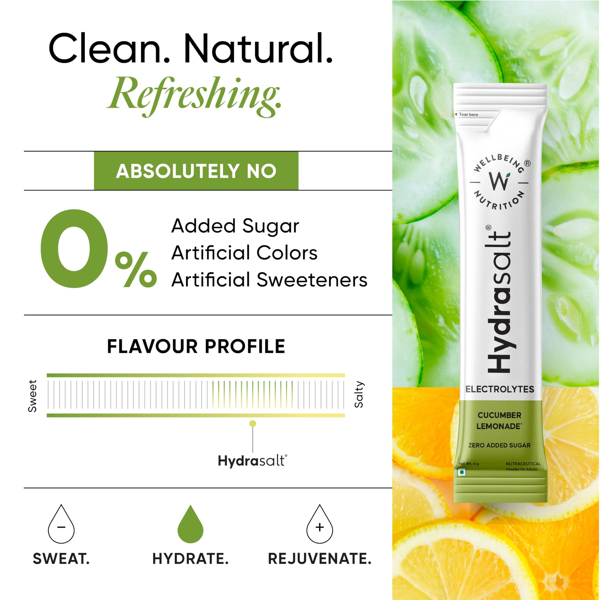 Wellbeing Nutrition HydraSalt Electrolyte Drink with Zero Added Sugar | 5 Electrolytes & 3 Vitamins for Instant Hydration, En
