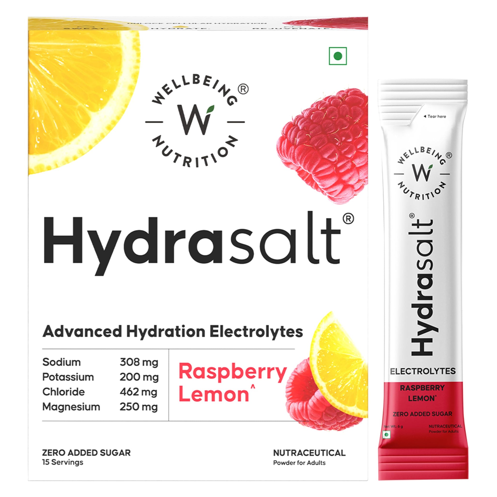 Wellbeing Nutrition HydraSalt Electrolyte Drink with Zero Added Sugar | 5 Electrolytes & 3 Vitamins for Instant Hydration, En