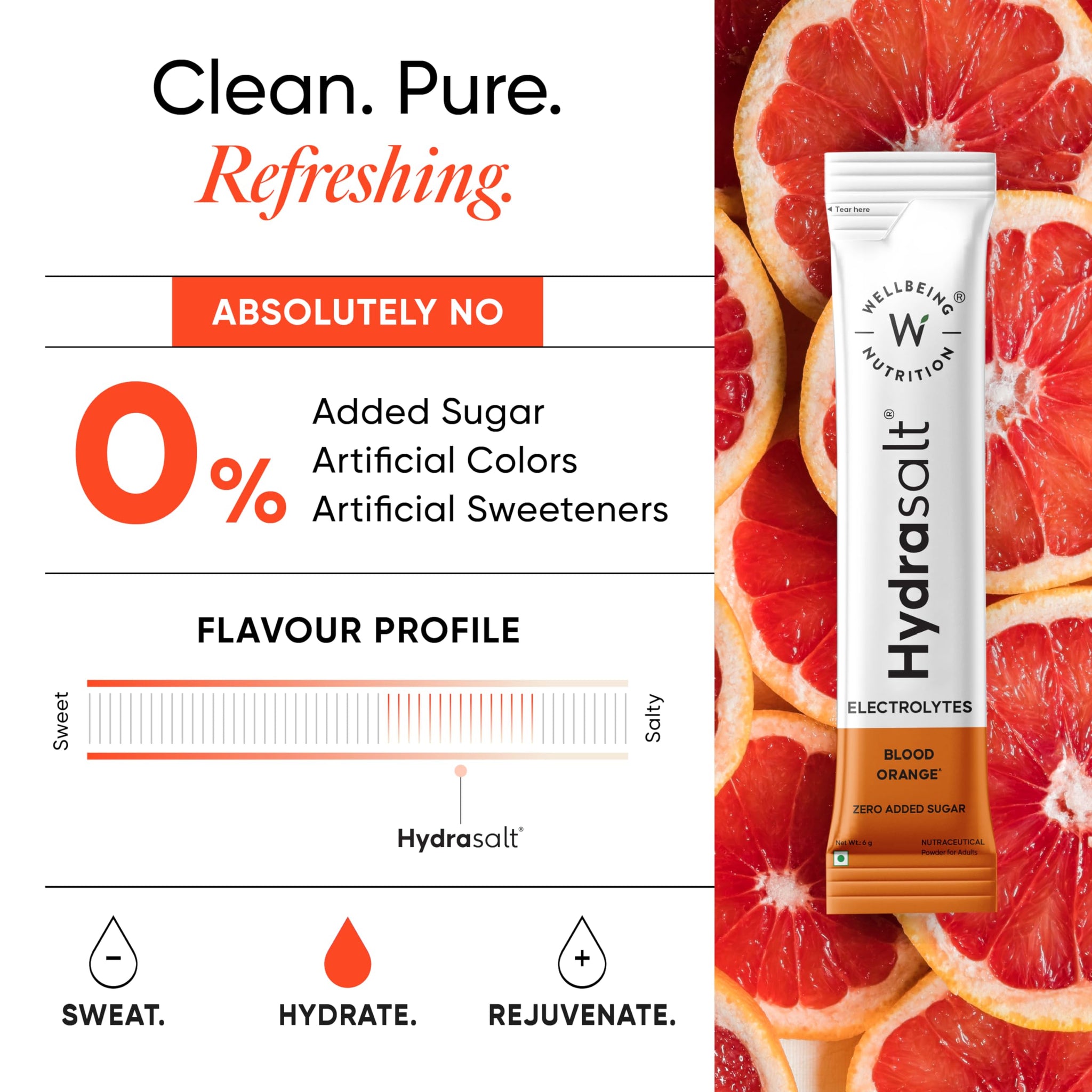 Wellbeing Nutrition HydraSalt Electrolyte Drink with Zero Added Sugar | 5 Electrolytes & 3 Vitamins for Instant Hydration, En