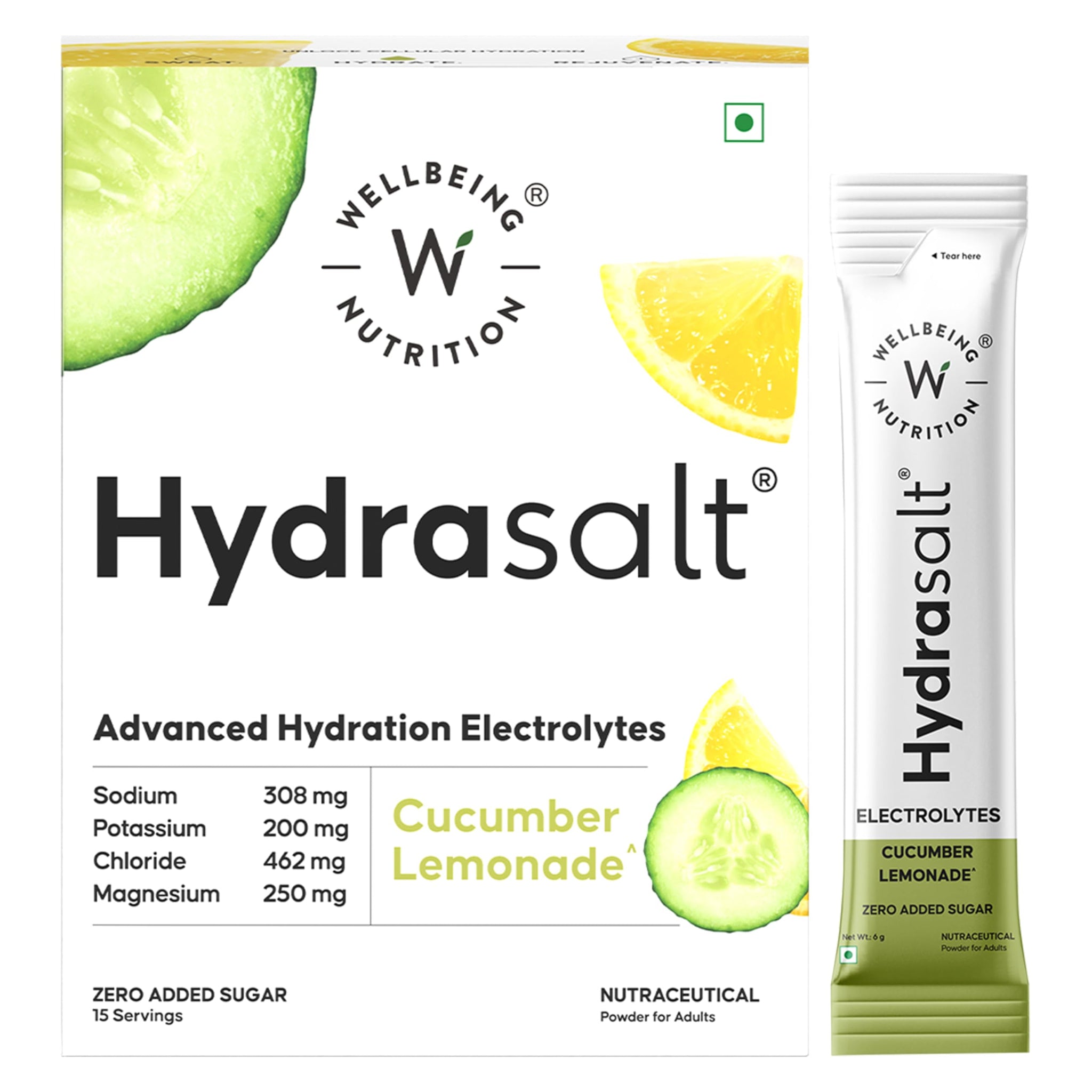 Wellbeing Nutrition HydraSalt Electrolyte Drink with Zero Added Sugar | 5 Electrolytes & 3 Vitamins for Instant Hydration, En