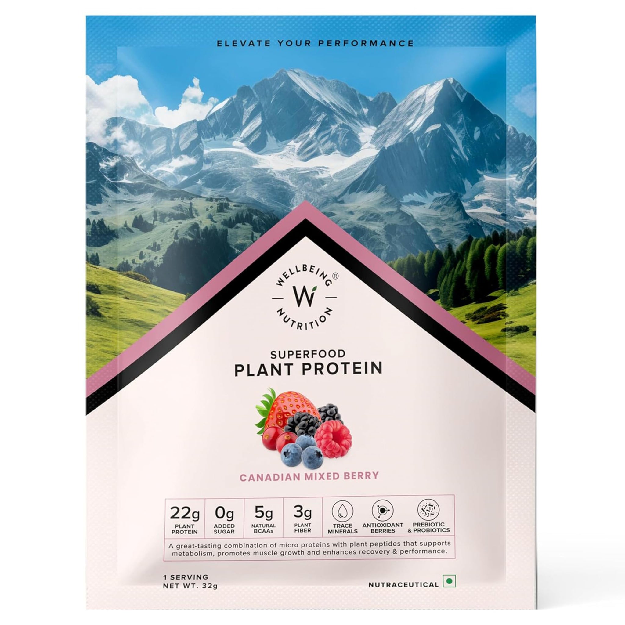 WELLBEING NUTRITION Organic Vegan Plant Protein Powder, Pea Rice Isolate with Superfoods, Digestive Enzymes, Adult Supplement