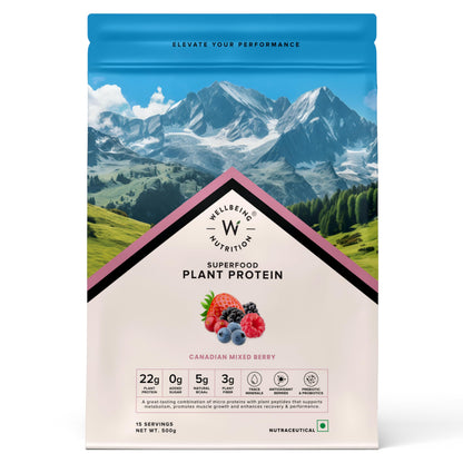 WELLBEING NUTRITION Organic Vegan Plant Protein Powder, Pea Rice Isolate with Superfoods, Digestive Enzymes, Adult Supplement