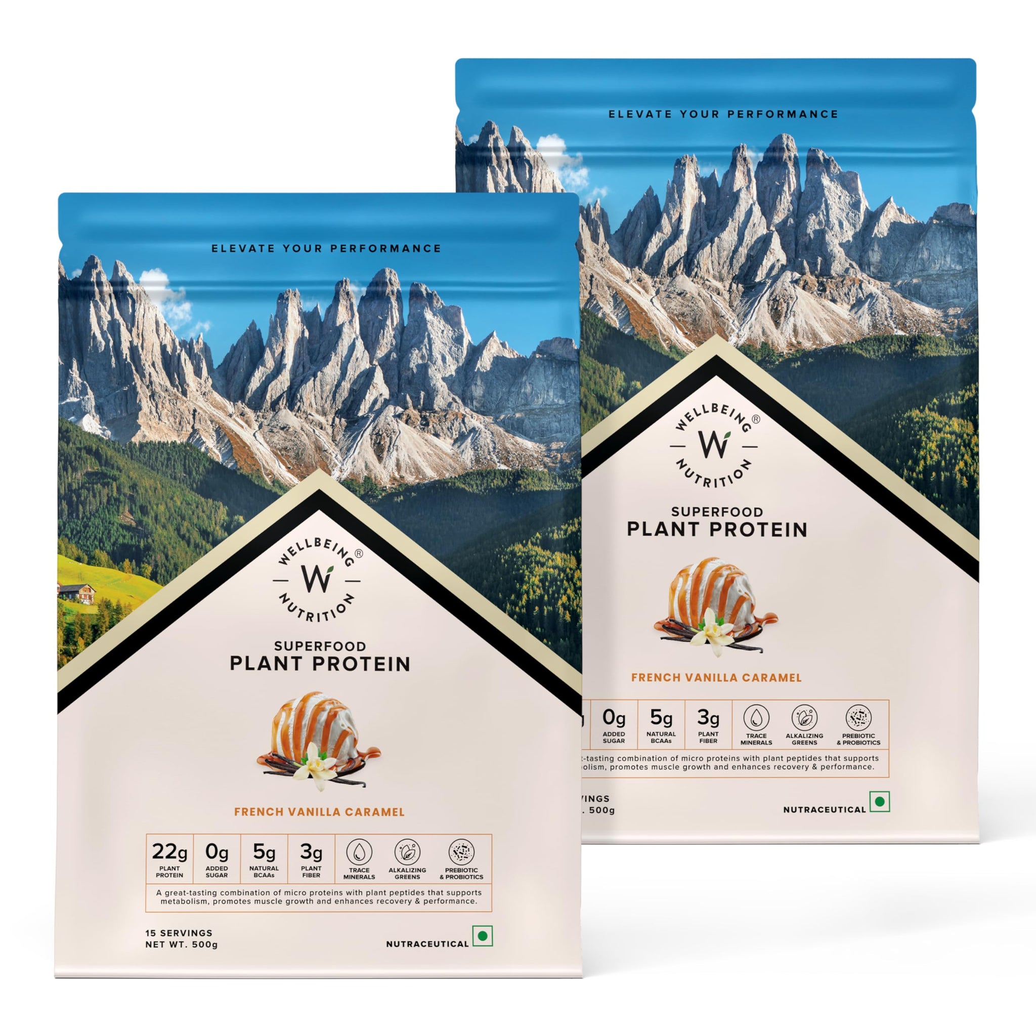 WELLBEING NUTRITION Organic Vegan Plant Protein Powder, Pea Rice Isolate with Superfoods, Digestive Enzymes, Adult Supplement