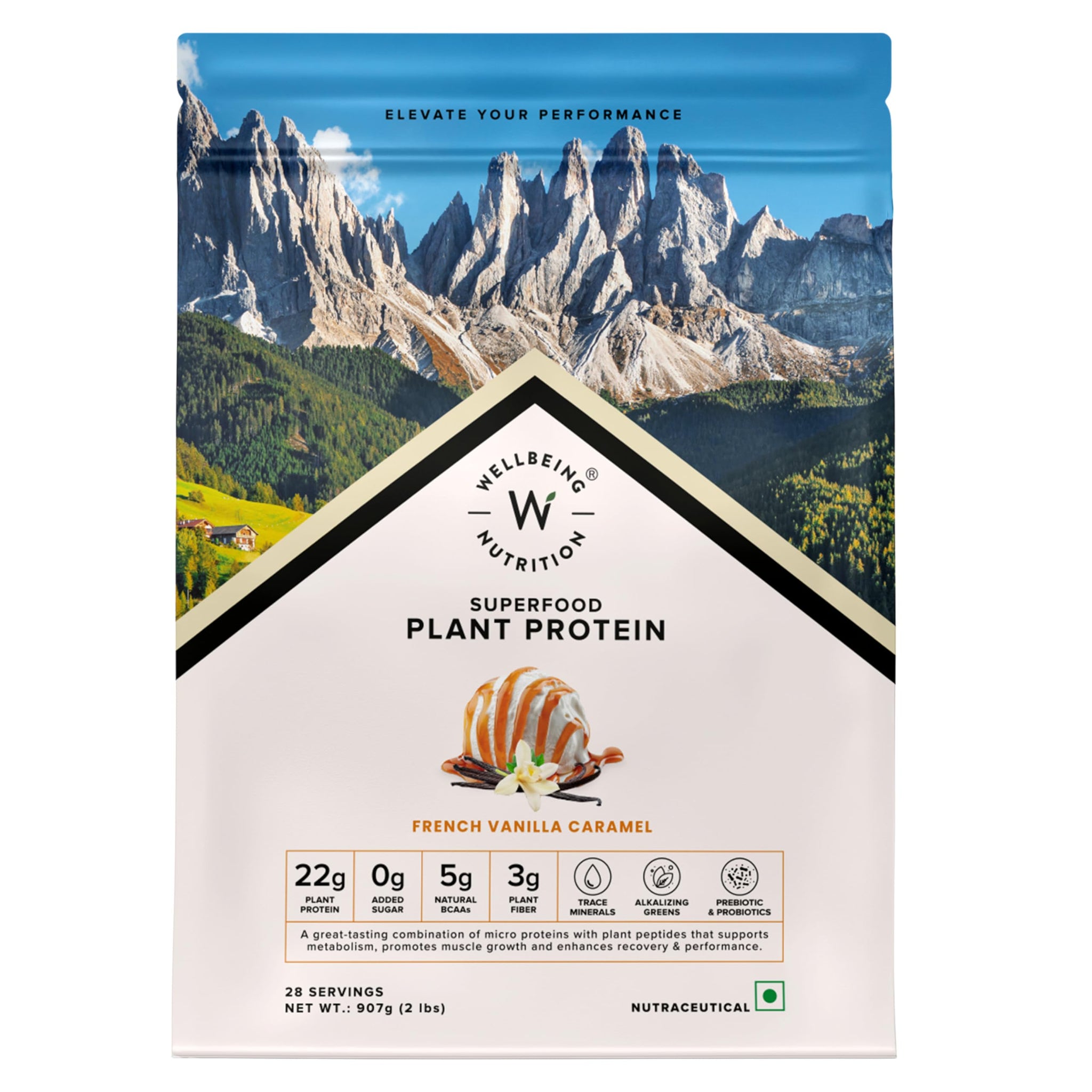 WELLBEING NUTRITION Organic Vegan Plant Protein Powder, Pea Rice Isolate with Superfoods, Digestive Enzymes, Adult Supplement