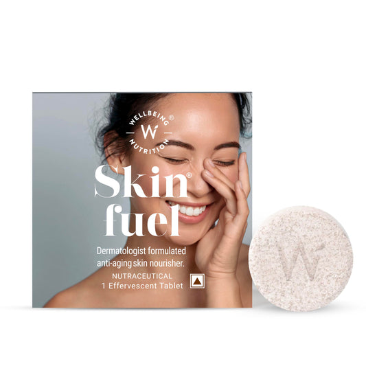 WELLBEING NUTRITION Skin Fuel Effervescent Tablets with Marine Collagen, Glutathione, Hyaluronic Acid, Blueberry Mint Flavor