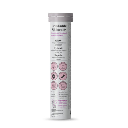 WELLBEING NUTRITION Skin Fuel Effervescent Tablets with Marine Collagen, Glutathione, Hyaluronic Acid, Blueberry Mint Flavor 