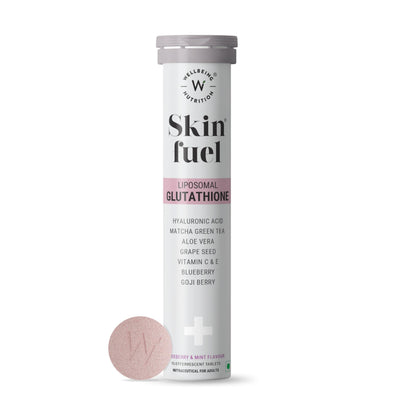 WELLBEING NUTRITION Skin Fuel Effervescent Tablets with Marine Collagen, Glutathione, Hyaluronic Acid, Blueberry Mint Flavor 