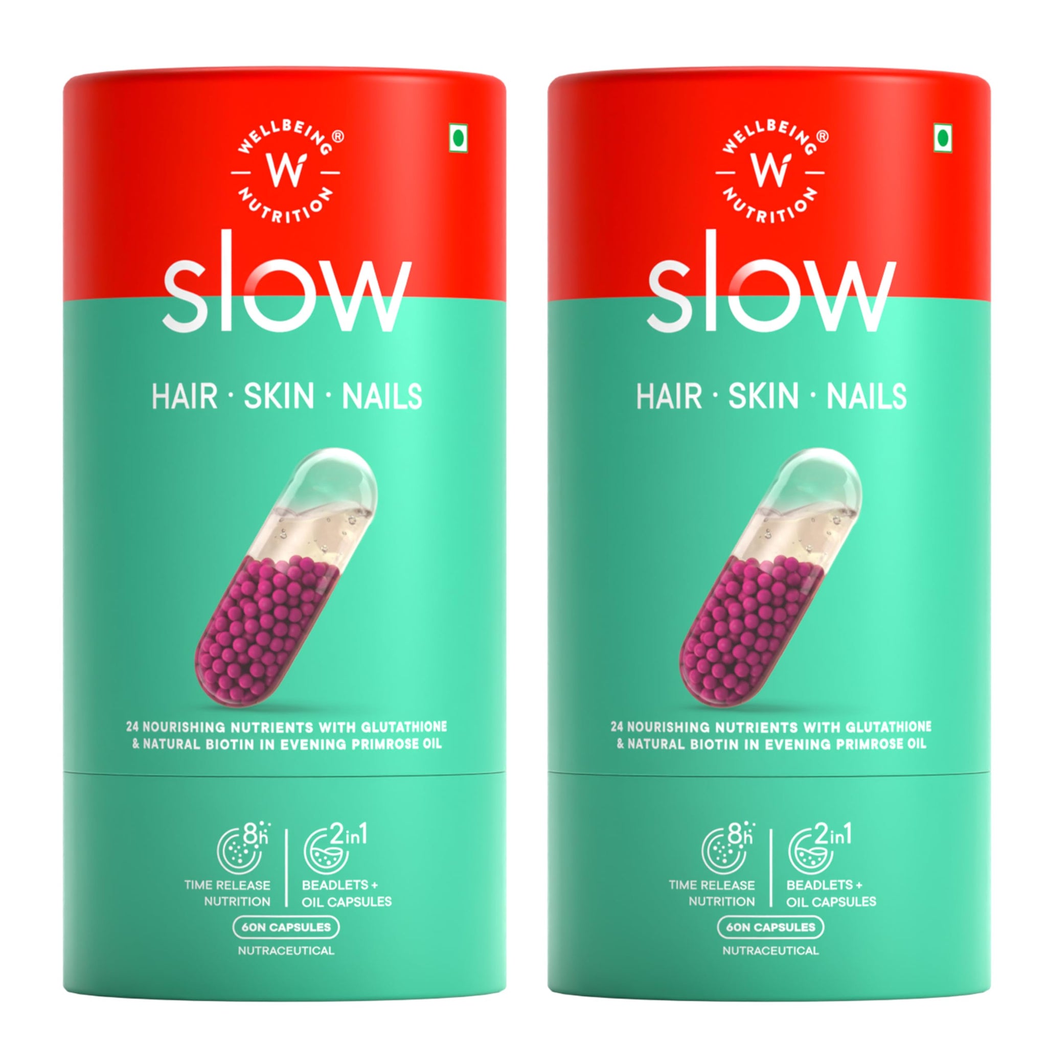 WELLBEING NUTRITION Slow Release Biotin Capsules 10,000mcg 60ct with Keratin VitC Glutathione HLA Primrose Oil (6)