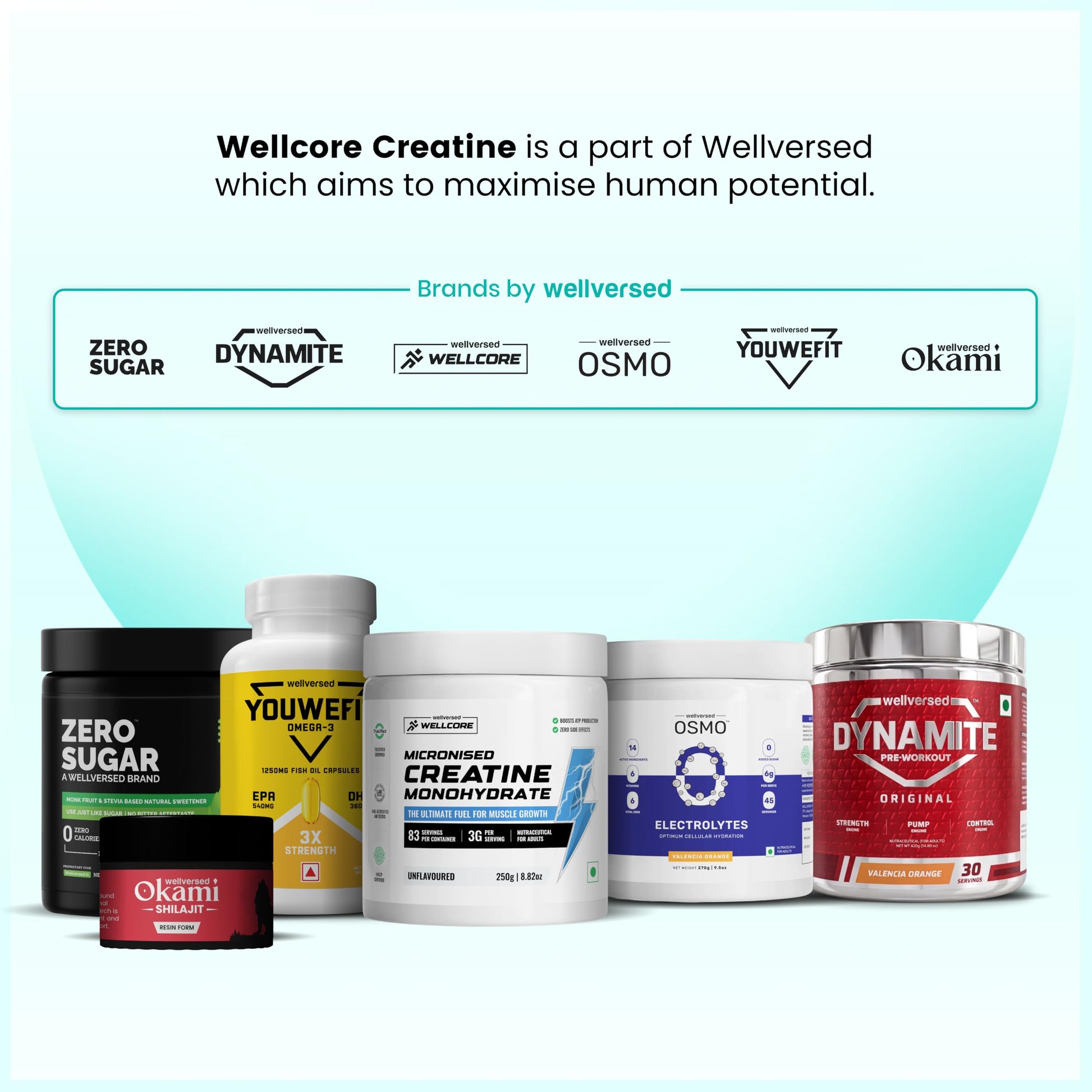 Wellcore Creatine Monohydrate Powder 100g with Omega-3 Fish Oil Capsules 60 Count, Triple Strength EPA DHA - ingredients pane