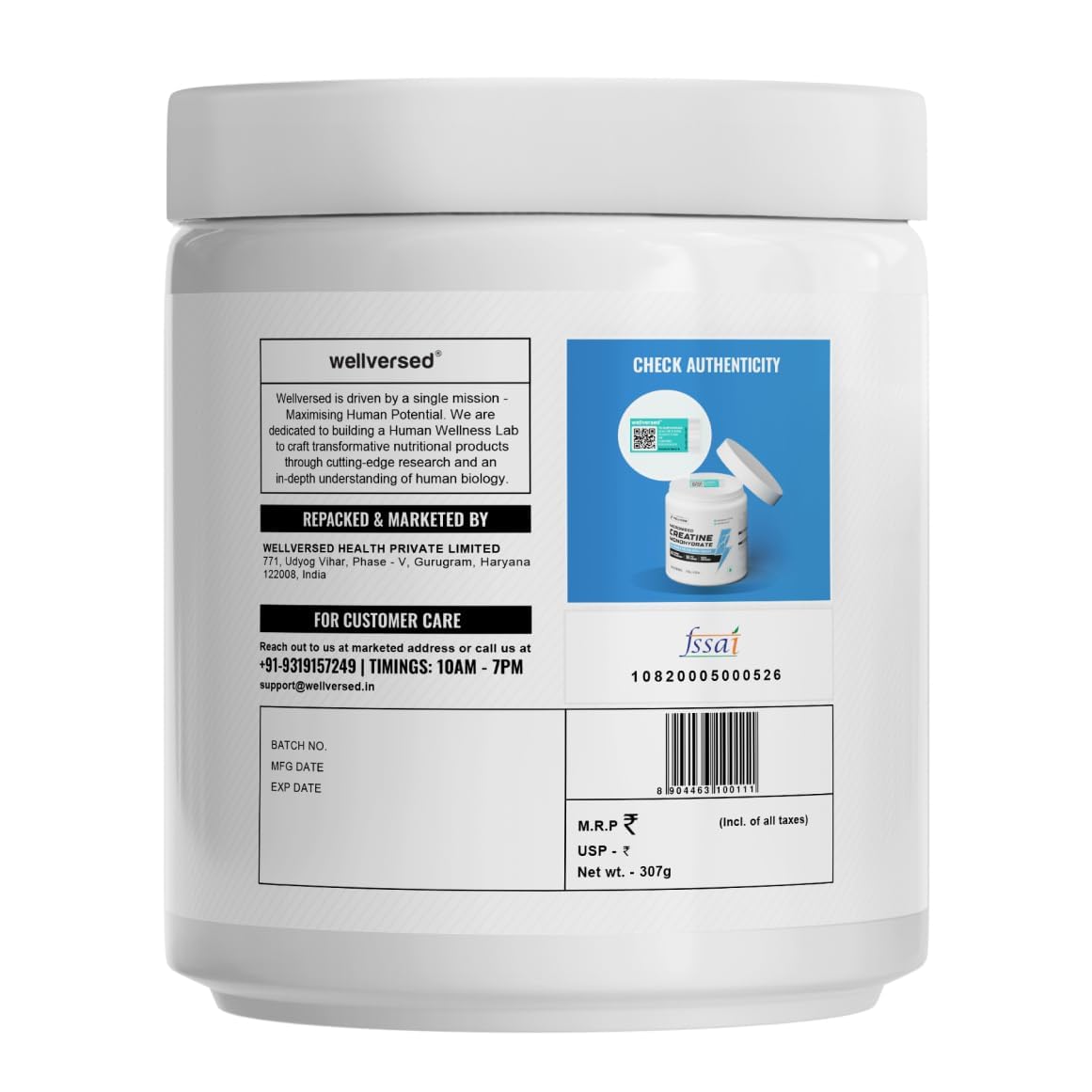 Wellcore Creatine Monohydrate Powder 100g with Omega-3 Fish Oil Capsules 60 Count, Triple Strength EPA DHA - ingredients pane