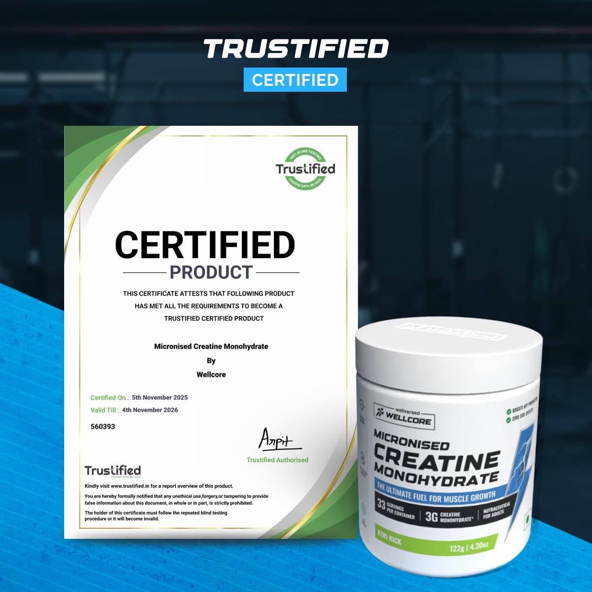 Wellcore Creatine Monohydrate Powder 100g with Omega-3 Fish Oil Capsules 60 Count, Triple Strength EPA DHA - front view (28)