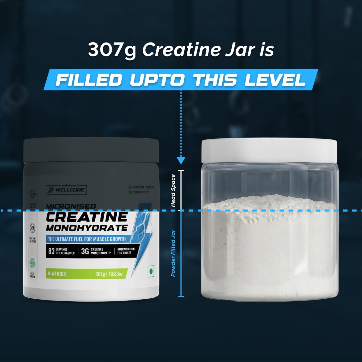 Wellcore Creatine Monohydrate Powder 100g with Omega-3 Fish Oil Capsules 60 Count, Triple Strength EPA DHA - front view (37)