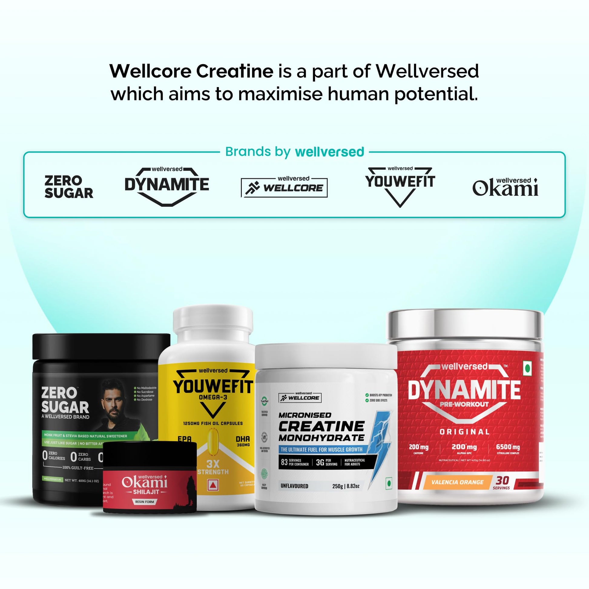 Wellcore Creatine Monohydrate Powder 100g with Omega-3 Fish Oil Capsules 60 Count, Triple Strength EPA DHA - ingredients pane