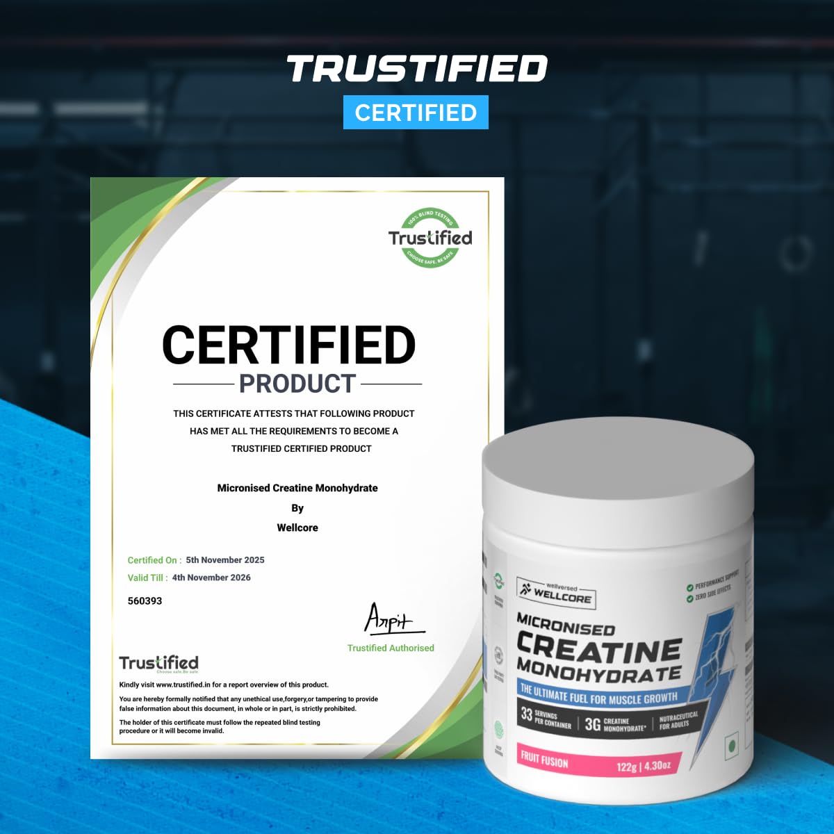 Wellcore Creatine Monohydrate Powder 100g with Omega-3 Fish Oil Capsules 60 Count, Triple Strength EPA DHA - front view (8)