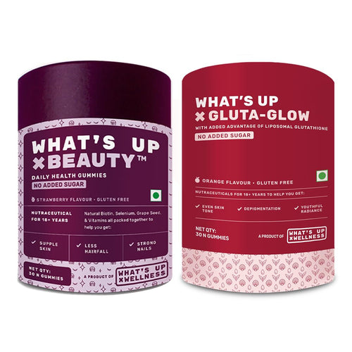 What's Up Wellness Beauty & Gluta-Glow Gummy Combo, Biotin & Glutathione, Adult, No Added Sugar