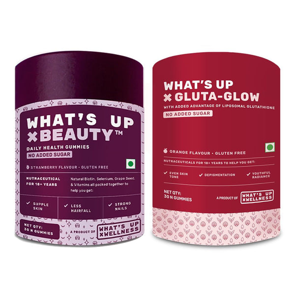 What's Up Wellness Beauty & Gluta-Glow Gummy Combo, Biotin & Glutathione, Adult, No Added Sugar