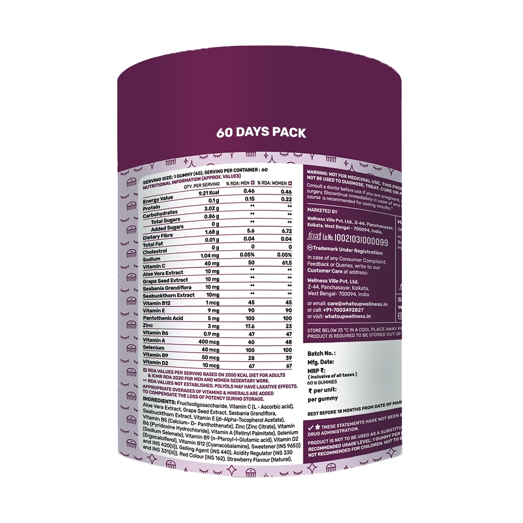 What's Up Wellness Beauty & Gluta-Glow Gummy Combo, Biotin & Glutathione, Adult, No Added Sugar - size and scale (21)