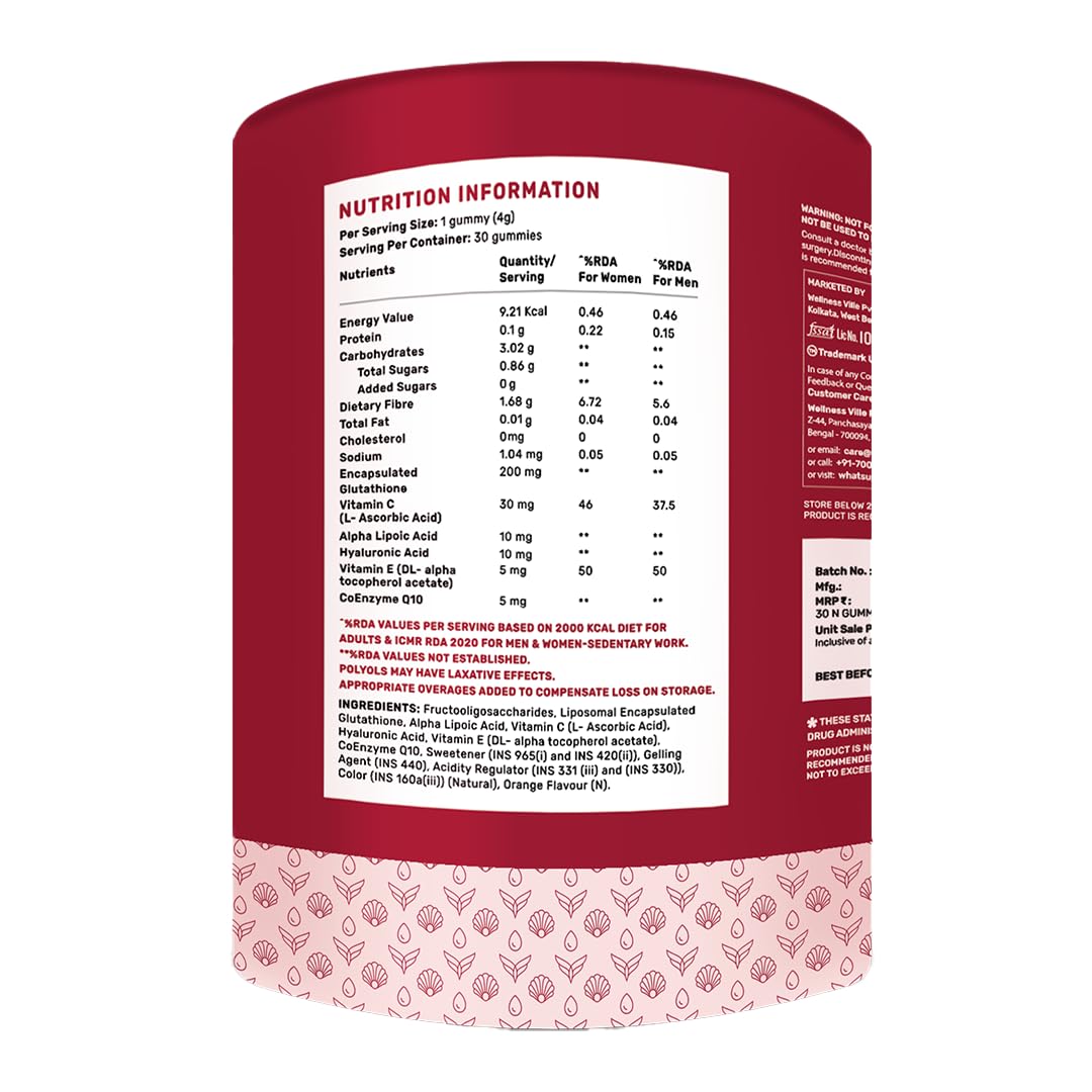 What's Up Wellness Beauty & Gluta-Glow Gummy Combo, Biotin & Glutathione, Adult, No Added Sugar - back view