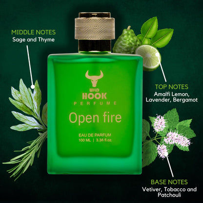 WILD HOOK Open Fire Eau De Parfum, 100ml, Alcohol-Free Natural Fragrance for Men - front view